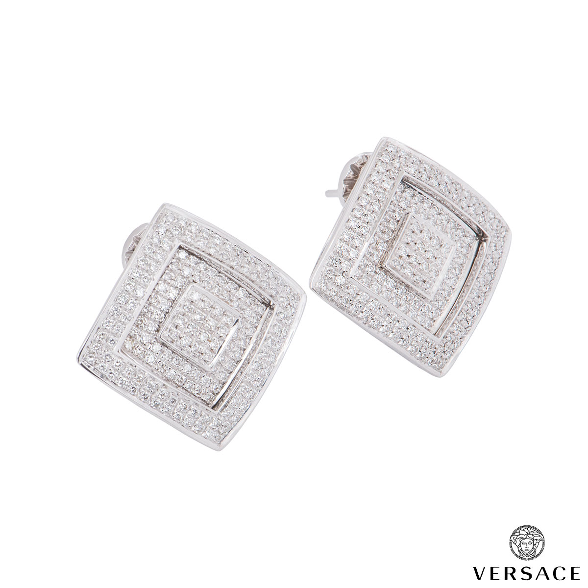 Versace White Gold Diamond Square Earrings